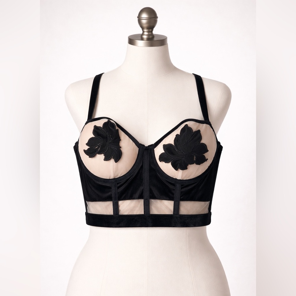 NWOT Victorias Secret 36C Bra Bustier Black and Cream / Nude